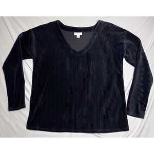 J.Jill Plush Ribbed Corduroy V-Neck Relaxed Black Top Women's XS